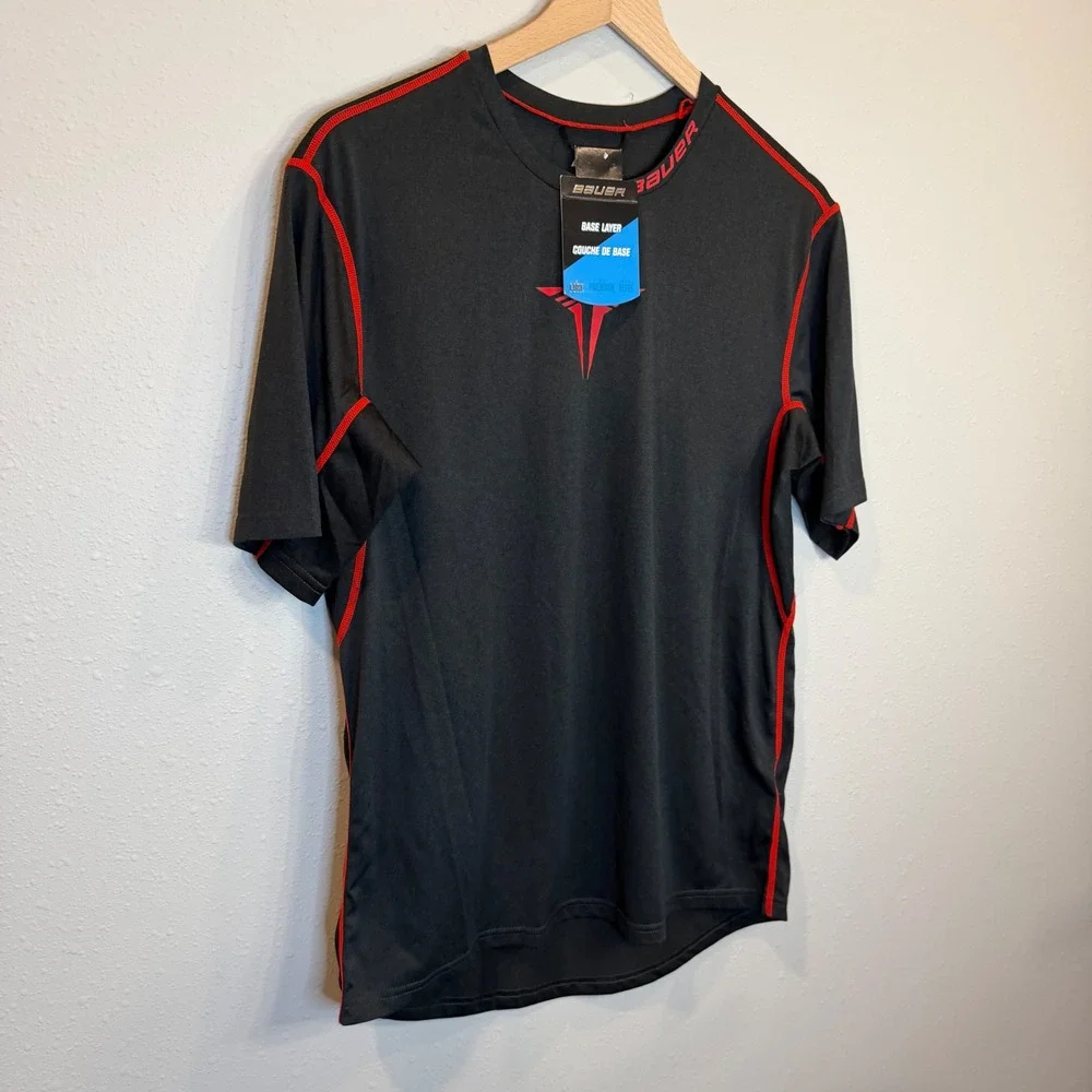 Bauer Base Layer Shirt Mens Large Black Hockey Fit Short Sleeve Training Tee NWT